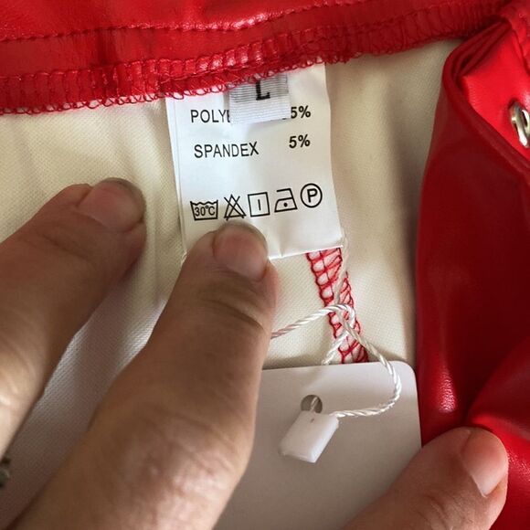 Red stretch pleather lace up pant. Cut out 4 skin size large front lace missing - Picture 4 of 16